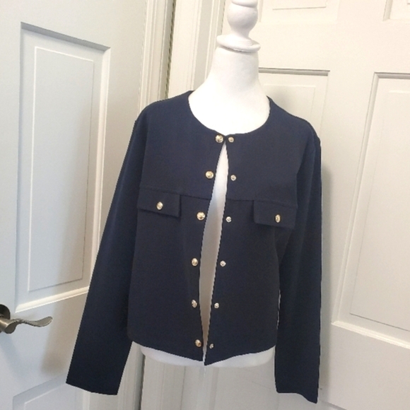 H&M Navy Blue Knit Snap Close Crop Style Jacket/Cardigan Size XL - Picture 1 of 11